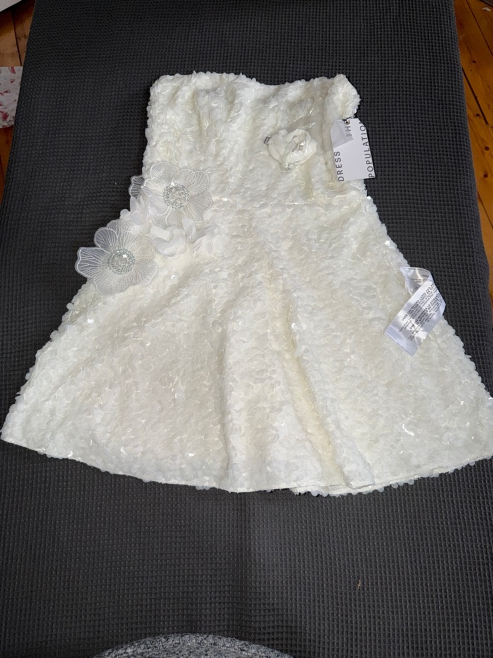Dress The Population White Sasha Embellished Strapless Fit & Flare Minidress M